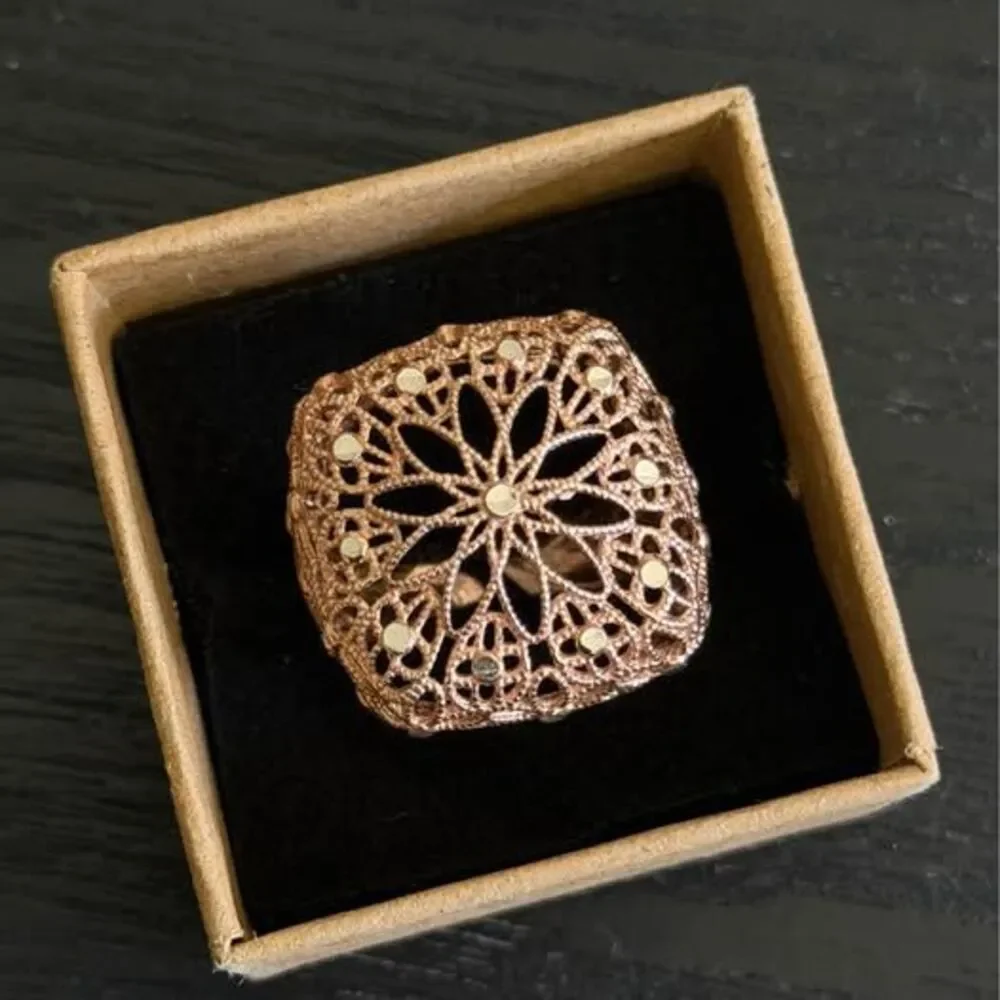 Vintage Sterling Rose Gold Filigree Ring Size 7 | Adjustable